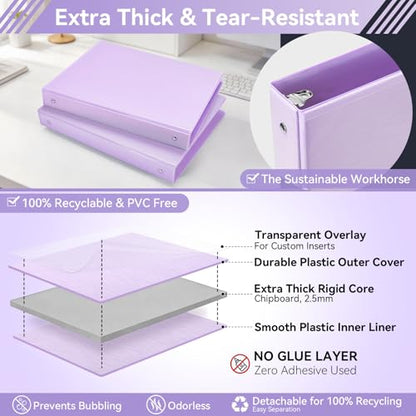 SUIN 1 Inch 3 Ring Binder, Clear 1'' View Presentation Binders with 2 Pockets, Fits 8.5 x 11 Letter Size, Durable Polypropylene, Non-Stick & PVC-Free for School, Office & Home (Brushed Lavender) - color: Brushed Lavender