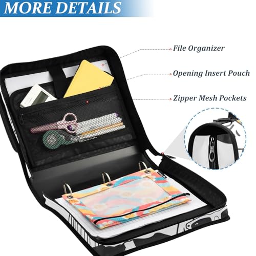 3 Ring Zipper Binder with Shoulder Strap Funny Dogs Doodle 2 Inch Zippered Binder Bag 500 Sheet Capacity Multi Pockets for School Supplies - color: Multi16