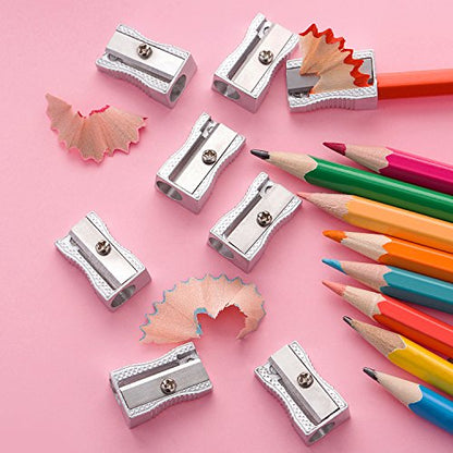 Frienda 48 Pack Metal Pencil Sharpeners Handheld Metal Mini Sharpeners Manual Pencil Sharpeners with Single Hole Aluminum Alloy Sharpener for Standard Size(Silver)