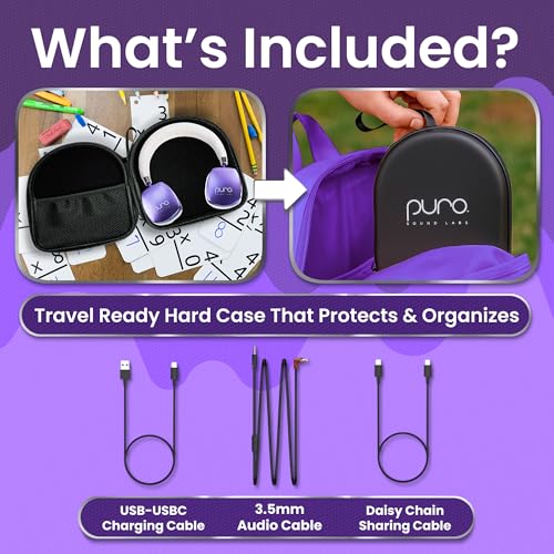 Puro Sound Labs Noise Cancelling Headphones for Kids - 85 dB Volume Limit, Built in Mic, 35-Hour Battery, Lightweight On Ear Design & Comfy Fit, Bluetooth Headphones for Kids – PuroQuiet Plus, Purple - color: Purple