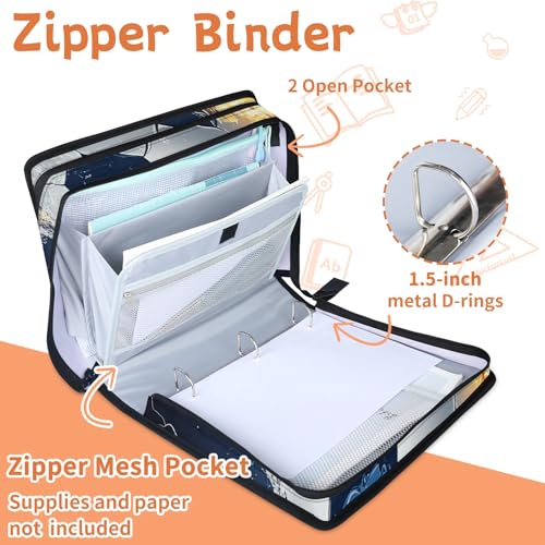 Custom Zipper Binder Lightning Fire Soccer 3 Ring Binder 1.5 Inch Expanding Pockets File Folder Large Capacity Document Organizer Bag with Handle and Strap - color: Multi 8