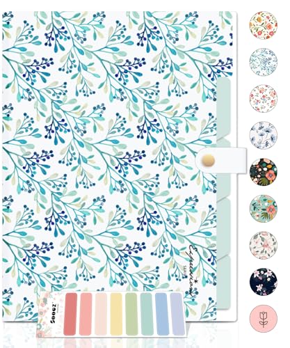 Sooez File Folders Organizer, Folders with 5 Pockets, Folders for Documents w/Sticker, Accordion File Organizer, Paper Receipt Bill Filing Organizer, School College Office Travel Essentials Supplies - color: Light Green Floral