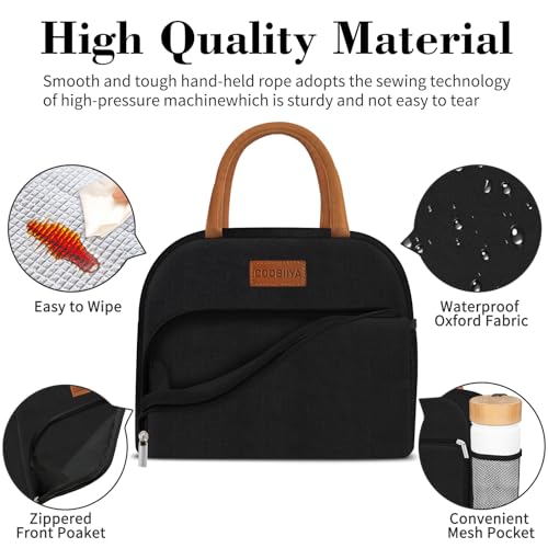 Coobiiya Lunch Box Lunch Bag for Women Men,Reusable Cute Lunch Pail bag,Leakproof,Insulated LunchBox Tote Compact 10L, Cooler Lunch Container for Work Travel Office (Black) - color: Black