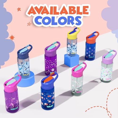 YOLAY 15oz Kids Water Bottle For School Boys and Girls, Durable Toddler Water Bottle with Straw Lid Leak-Proof, Spill Proof, Easy Clean and Dishwasher Safe with Re-Usable and BPA Free - Robo - color: Robo