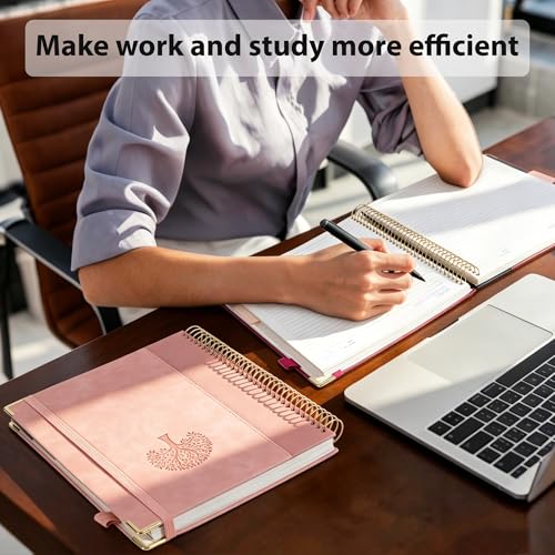 Yoment Hardcover Spiral Notebook 8.5" x 11" Leather 5 Subject Notebook College Ruled with Dividers Tabs 300 Pages Large Spiral Journal Notebooks for Work School Note-Taking Business, Green - color: Green