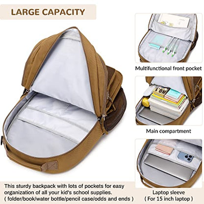 Big Student Backpack for Teen Girls Boys, Water Resistant Multi Pockets Daypack with 15.6 Inch Laptop pocket for Travel School College (Beige) - color: Beige