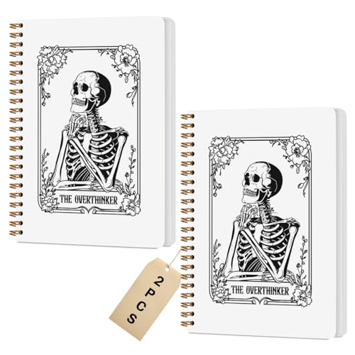 2 Pcs the Overthinker Goth Tarot Spiral Notebook Skull Gothic Tarot Cards Journaling Notebooks Gifts for Women Teacher Friend Teens College Ruled Notebook Journal, Classroom Office Supplies - color: Multi 1326