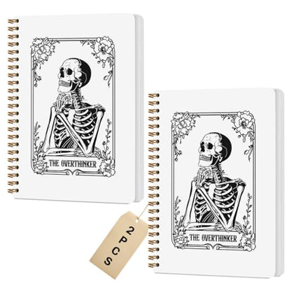 2 Pcs the Overthinker Goth Tarot Spiral Notebook Skull Gothic Tarot Cards Journaling Notebooks Gifts for Women Teacher Friend Teens College Ruled Notebook Journal, Classroom Office Supplies - color: Multi 1326