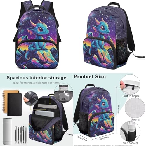 Dragon Starry Print Backpack Set for School Kids, 4PCS Book Bag with Lunch Bag Pencil Case Water Bottle Sleeve Back to School Supplies - color: Dragon Starry