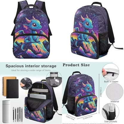 Dragon Starry Print Backpack Set for School Kids, 4PCS Book Bag with Lunch Bag Pencil Case Water Bottle Sleeve Back to School Supplies - color: Dragon Starry