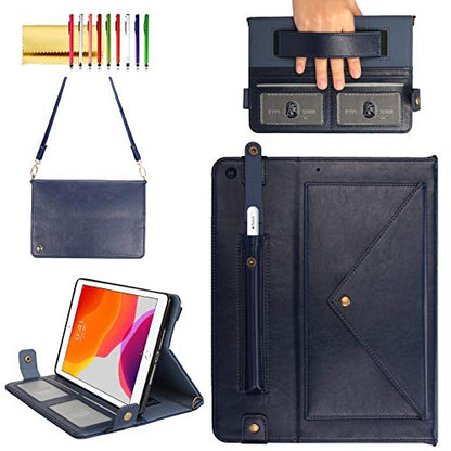 Lightweight Folio Stand Crossbody Wallet Case for iPad Mini 7.9" Series, iPad Mini 4/5 - Soft Protective Cover with Pencil Holder, Hand & Shoulder Straps, Navy - color: 01 Navy, size: iPad Mini 5/4/3/2/1 7.9"