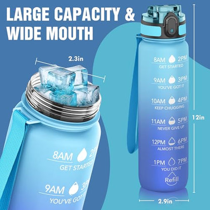 OLDLEY Water Bottle, 32oz Motivational Sports Water Bottle with Time Marker - Times to Drink - Tritan, BPA Free, Wide Mouth Leakproof,Sky - color: Sky