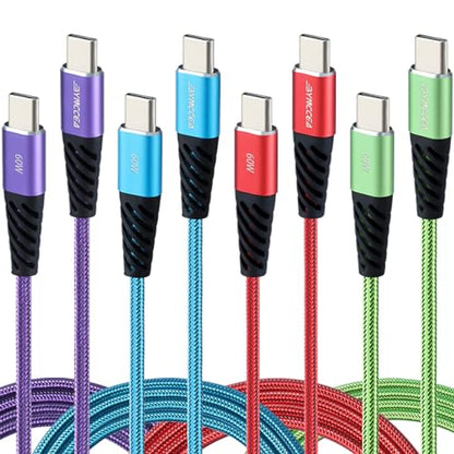 Bynccea 10ft USB C to USB C Charger Cable，4-Pack Fast Charging USB C Cable, Nylon Braided 60W(5A) Type C to Type C Charging Cable for Phone 17/16 15/15 Pro/15 Plus/15 Pro Max Samsung S22 S23 Note 20