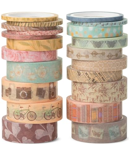 Mr. Pen- Washi Tape Set, 21 Rolls, Assorted Sizes, 5 Yards/Roll | Washi Tape for Scrapbook, Arts, Crafts, Journals and Planners, Vintage Charm Design - color: Vintage Charm, size: 0.1", 0.3", 0.6", 21 Rolls