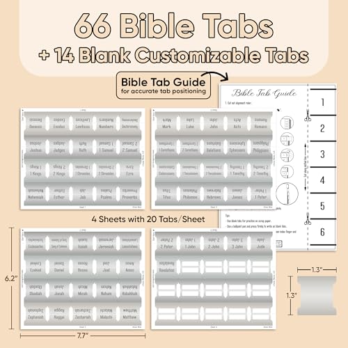 EssexWares - Silver Mist Bible Tabs for Old and New Testament, 80 Large Print Tabs for Bible Study, Water-Resistant and Durable Index Tabs for Women and Men - 1.7" Wide - color: Silver Mist