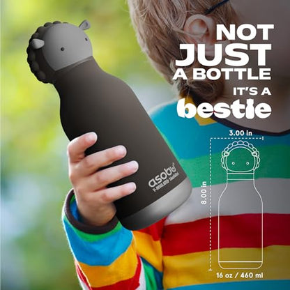 asobu Bestie Bottle Insulated Stainless Steel Water Bottle with Detachable Soft Animal Head Fun Drinking For Kids and Teens16 Ounce (Black Sheep) - color: Black Sheep