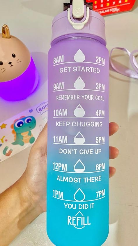 Motivational Drinking Water Bottle with Time Marker & Stickers – 900ml Gradient Purple & Blue Leakproof BPA-Free Water Tracker Bottle with Straw & Flip Lid – Reusable Sports Bottle