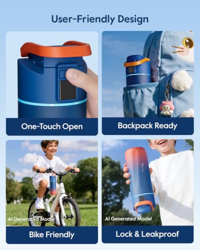 WATERH BOOST Kids Smart Water Bottle with Reminder & Tracker, 16oz | BPA-Free, Vacuum Insulated Stainless Steel, 24H Cold & 12H Hot, DIY Fridge Magnets, Rubber Base, Ideal for Travel & Camping - color: Ara Macao