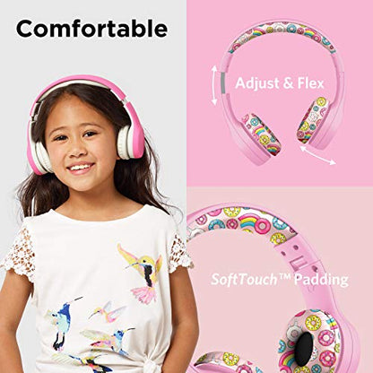 LilGadgets Girls Wired Headphones - Pink Doughnut On-Ear Ages 3+ - Built-in Mic & SoftTouch Padding - SharePort Audio Sharing - Detachable Braided Cable & Volume-Limiting Safety - color: Pink Doughnuts