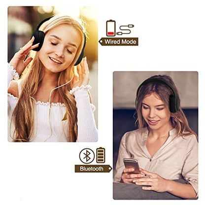 Bingozones Wireless and Wired Headphones With Microphone, Bluetooth 5.3, Folding Lightweight On-Ear for Smartphone Tablet Computer (Black) - color: #02 Black