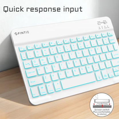 FINTIE 10-Inch Ultrathin Wireless Bluetooth Backlight Keyboard | [7 Color Backlit] Rechargeable Keyboard Compatible with iPad Samsung Tablet, iPhone Smartphone, iOS, Android - color: Classic White