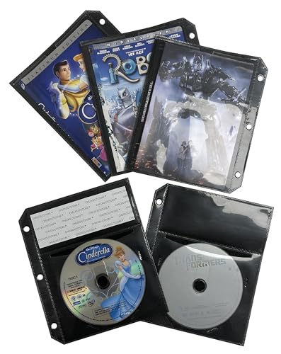 CheckOutStore 100 Black CD/DVD Half Sheet Storage 3-Ring Binder Filing Sleeve & Booklet