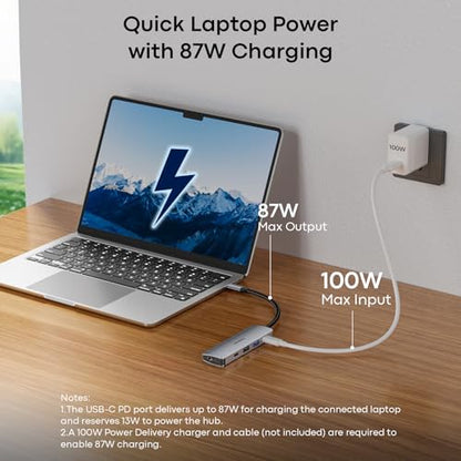 UANTIN USB C Hub Multiport Adapter 5 in 1, 4K USBC to HDMI Dongle with 100W PD, 5Gbps USB-A 3.0, USB-C Data, USB C Splitter Docking Station for MacBook Neo/Pro/Air, iPad, XPS, Surface Laptop