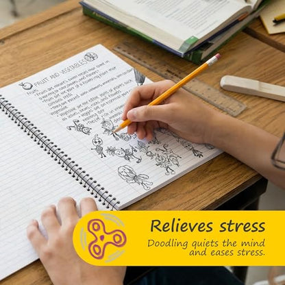 DoodleWrite Wide Ruled Spiral Notebooks, Student School Notebook with Doodle Prompts for Focus & Creativity, Perforated 3-Hole Punched Pages, 8" x 10.5" 50 Sheets, Bulk 24 Pack - size: Wide Rule (Pack of 24), style: 24 Pack