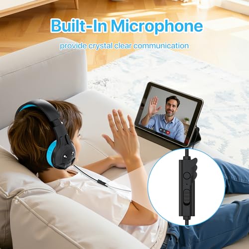 ZIUMIER Kids Headphones, with Microphone, 80/90dB Volume Limiter, Audio Sharing Port, 3.5mm Wired Toddler Headphones for School Travel