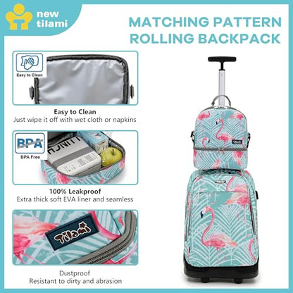 NEW TILAMI Kids Lunch Bag Double Insulated for tilami Rolling Backpack Girls Boys forTravel School Picnic, Tropical Flamingo Teal - color: Tropical Flamingo Teal