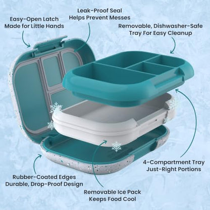 Bentgo Chill Kids Leakproof Lunch Box - 4-Compartment Bento Box with Built-In Ice Pack, 3.3 Cup Capacity, BPA-Free, Microwave & Dishwasher Safe Tray, Ages 3–7 (Truly Teal) - color: Confetti Edition - Truly Teal