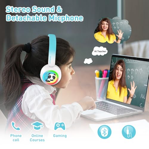 Kids Bluetooth Headphones, Lightweight Wireless Headphones for Kids, 75/85/94dB Volume Limited, Bluetooth 5.4, Over-Ear Toddler Headsets Detachable Mic fot School/Travel/Tablet (Panda) - style: Panda
