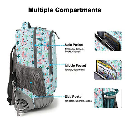 Tilami Rolling Backpack 19 inch Wheeled Cute LAPTOP Boys Girls Travel School Student Trip (Alpaca) - color: Alpaca
