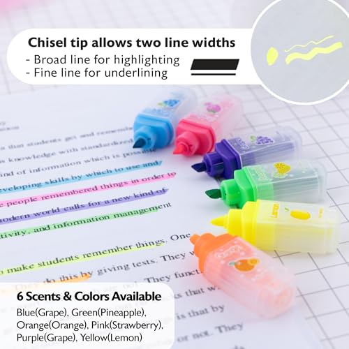 BAZIC PRODUCTS Fruit Scented Mini Highlighters, Chisel Tip, 6 Count | Quick-dry, fruit-scented fluorescent mini highlighters, compact, non-toxic ink, ASTM D-4236 - size: 1 Count (Pack of 1)