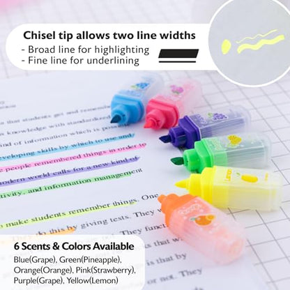 BAZIC PRODUCTS Fruit Scented Mini Highlighters, Chisel Tip, 6 Count | Quick-dry, fruit-scented fluorescent mini highlighters, compact, non-toxic ink, ASTM D-4236 - size: 1 Count (Pack of 1)