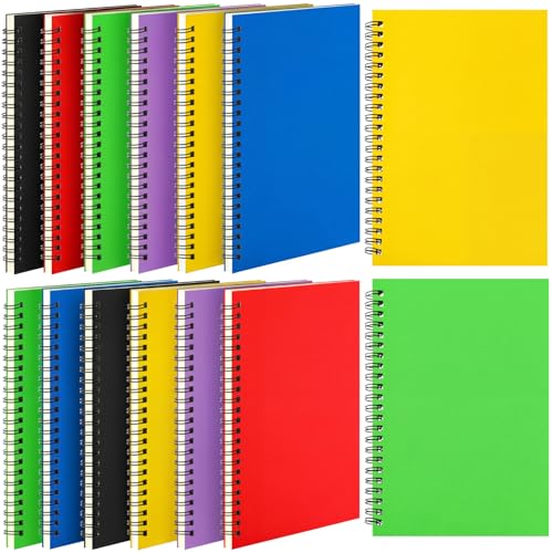 Leelosp 12 Pcs Small Spiral Notebook Lined Spiral Journal College Ruled Notebook Wire Bound Kraft Cover, 120 Pages for Work (Black,Yellow,Green,Purple,Red,Blue,5.5 x 8.3 Inch) - color: Black, Yellow, Green, Purple, Red, Blue, size: 5.5 x 8.3 inch