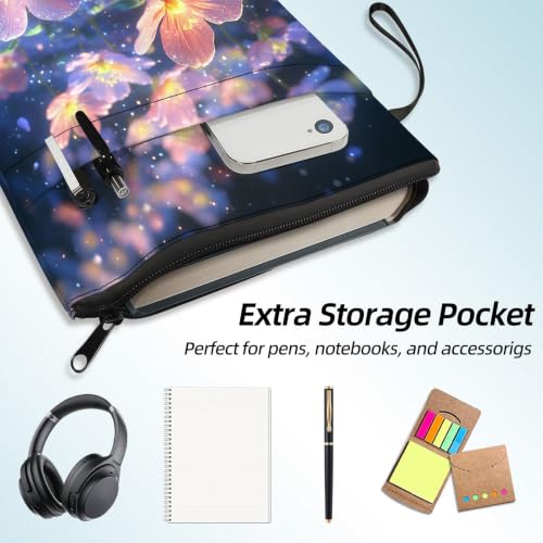 Padded Book Sleeve with Zipper & Front Pocket, Fabric Book Cover | Galaxy Cosmic Glowing Flower11.4"x8.7" Washable Canvas Pouch for Hardcovers, Tablets & Reading Accessories - color: Galaxy Cosmic Glowing Flower
