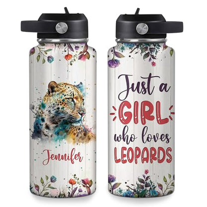 Hyturtle Personalized Leopard Water Bottle - Insulated Stainless Steel Bottle with Leak-Proof Lid 18oz 32oz - Animal Lover Gift for Women, Girls, Leopard Lovers - Birthday & Christmas Gift - color: Leopard