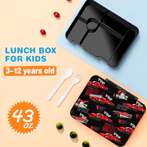 ACESAK Luminous Boys Backpack - Racing Car Bento Box with Insulated Lunch Bag Pencil Case & Utensils Set for Kids, 6 Leakproof Compartments Removable Tray Lunches or Snack Container (Racing Car) - color: Red Car