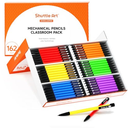 Shuttle Art Mechanical Pencils, 162 Pack Bulk Mechanical Pencils 0.7mm Medium Point, HB #2 Lead Pencils, Assorted Barrels, Office School Supplies