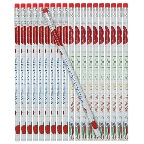 4E's Novelty 32 Pack Welcome Back to School Pencils for Kids for First Day of School Gifts from Teacher to Students, Inspirational Motivational Pencil Classroom Reward