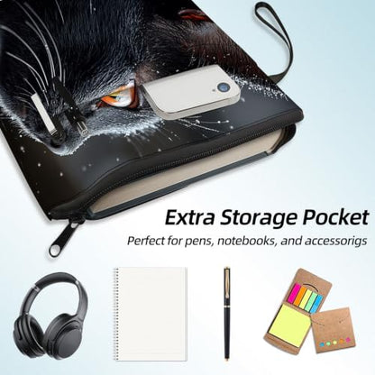 Padded Book Sleeve with Zipper & Front Pocket, Fabric Book Cover | Cute Black Cat Moon Silhouette11.4"x8.7" Washable Canvas Pouch for Hardcovers, Tablets & Reading Accessories - color: Cute Black Cat Moon Silhouette