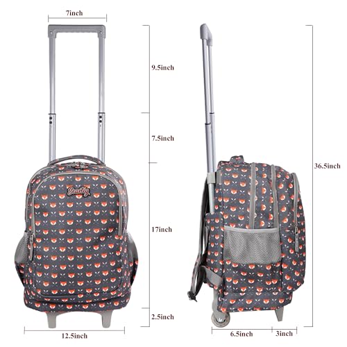 seastig Rolling Backpack 18in Double Handle Backpack Kids Wheeled Backpack Roller Backpack with Lunch Bag Set Girls Boys - color: Little Fox