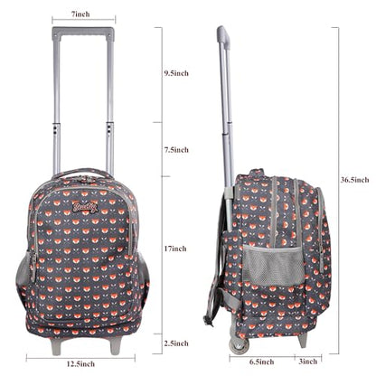 seastig Rolling Backpack 18in Double Handle Backpack Kids Wheeled Backpack Roller Backpack with Lunch Bag Set Girls Boys - color: Little Fox