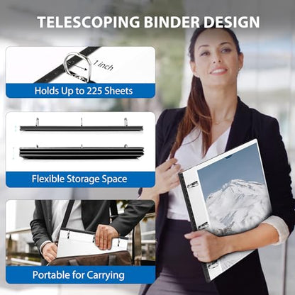 12 Pack Telescoping 3 Ring Binder 1 Inch, Flexible Thin Binder with Customized Front Cover, Holds 8.5x11 Paper, School Office Supplies, White - color: White, size: 1 Inch, style: with Customized Cover - 12PCS