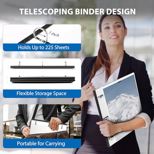 12 Pack Telescoping 3 Ring Binder 1 Inch, Flexible Thin Binder with Customized Front Cover, Holds 8.5x11 Paper, School Office Supplies, White - color: White, size: 1 Inch, style: with Customized Cover - 12PCS