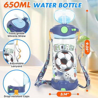 Kids Bento Lunch Box Set with 1200ml Leak-Proof Lunch Containers with 3 Compartments, 22oz BPA-Free Water Bottle, Insulated Lunch Bag for Back to School Kids Girls Boys - color: Soccer