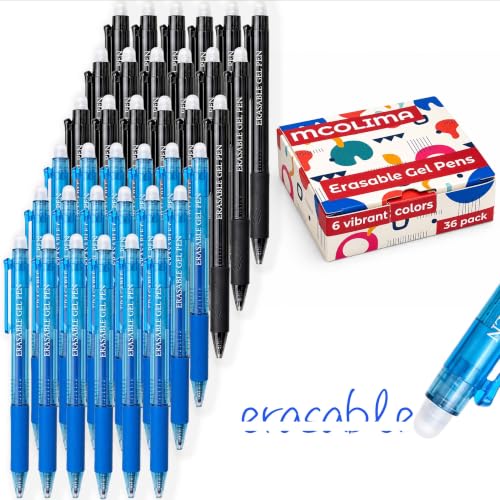 Blue and Black Erasable Gel Pens Bulk, 36 Pack Retractable Erasable Pens, 0.7mm Fine Point Quick Dry Ink, Clicker Pens for Note Taking, Work, Office, Classroom School Supplies - color: Soft Black and Blue