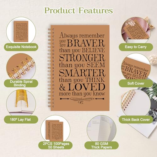 2Pcs Spiral Journal Notebook for Women Men, A5 Motivational Journal with 100 Pages, College Ruled Hardcover Notebook for Office School Home, Inspirational Gifts Encouragement Gifts - color: Brown