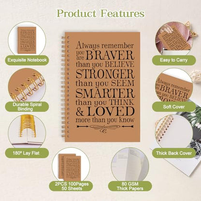 2Pcs Spiral Journal Notebook for Women Men, A5 Motivational Journal with 100 Pages, College Ruled Hardcover Notebook for Office School Home, Inspirational Gifts Encouragement Gifts - color: Brown